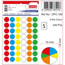 Jokey Kırtasiye Mıx Color Ofis İşaretleme Nokta Etiketi 16MM 6-Renk 5.yaprak (240 Etiket)