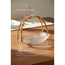 Bambum Cestino - Bambu Kulplu Cam Dikdörtgen Sunum Tabağı Dalgalı Desen