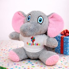 Happy Birthday Tişörtlü Peluş Oyuncak Fil