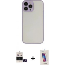 Marsilyan™- iPhone 14 Pro Max Kılıf Ahenk Çizgi Serisi - Siyah Joko 5d Cam + Derin Mor Bilvis Titan Kamera Lens