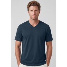 goffra Erkek Vision V Yaka Premium Kalite Yoğun Dokulu Pamuklu T-Shirt Lacivert M102-R0220-07