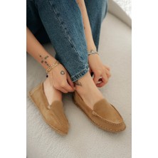 Ugaro Kadın Hakiki Süet Loafer Ayakkabı Camel