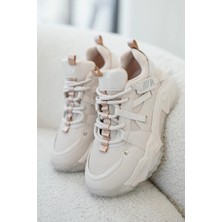 Trow Kadın Bağcıklı Kalın Tabanlı Sneakers Bej