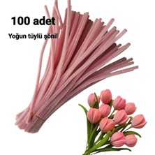 hyc heryerçiçeklenir 100 Adet Pastel Pembe Şönil, Çiçek Yapımına Uygun Tüylü Tel, 30 cm 6mm