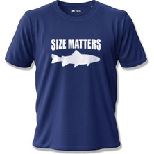 North Whiskers Size Matters Esprili Balık Baskılı %100 Pamuklu Unisex Lacivert Tişört