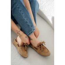 Westland Gijon Kadın Püsküllü Hakiki Süet Deri Loafer Ayakkabı Camel