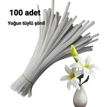 hyc heryerçiçeklenir 100 Adet Beyaz Şönil, Çiçek Yapımına Uygun Tüylü Tel, 30 cm 6 mm