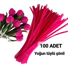 hyc heryerçiçeklenir 100 Adet Fuşya Şönil, Çiçek Yapımına Uygun Tüylü Tel, 30 cm 6 mm