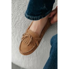 Artux Kadın Zımbalı Hakiki Süet Loafer Ayakkabı Taba