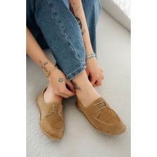 Wella Kadın Bağcıklı Hakiki Süet Loafer Ayakkabı Camel