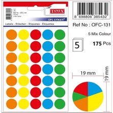 Jokey Kırtasiye Mıx Color Ofis Işaretleme Nokta Etiketi 19MM 5-Renk 5.yaprak (175 Etiket)