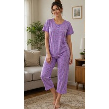 Balis Pijama Kadın Battal Büyük Boy Normal Beden Bambu Pijama Takımı Çiçekli ve Benek Desenli Düğmeli Kısa Kollu Yuvarlak Yaka Rahat Kalıp Iç Göstermez Terletmez Ev Giyimi Homewear