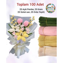 hyc heryerçiçeklenir 100 Adet Pastel Tonlarda Şönil Buket Kiti | Tüylü Tel Çiçek Yapım Seti