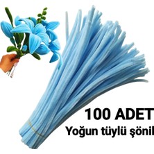 hyc heryerçiçeklenir 100 Adet Buz Mavisi Şönil, Çiçek Yapımına Uygun Tüylü Tel, 30 cm 6mm