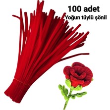 hyc heryerçiçeklenir 100 Adet Kırmızı Şönil ,çiçek Yapımına Uygun Tüylü Tel, 30 cm 6 mm