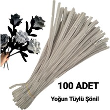 hyc heryerçiçeklenir 100 Adet Gri Şönil, Çiçek Yapımına Uygun Tüylü Tel, 30 cm 6 mm