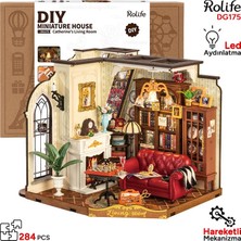Rolife DG175 Catherine'in Oturma Odası Catherine's Living Room Dıy Minyatür Model Set Mini Dollhouse 3D Model Kit Detaylı Dekoratif Hobi Seti 3D Puzzle Tiny House
