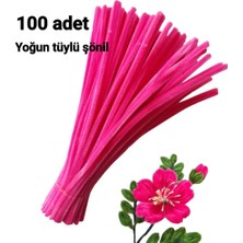 hyc heryerçiçeklenir 100 Adet Koyu Pembe Şönil, Çiçek Yapımına Uygun Tüylü Tel, 30 cm 6 mm