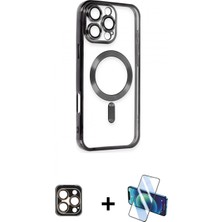 Marsilyan™- iPhone 16 Pro Max Kılıf Nova Işık Özel Seri - Siyah 3D Antistatik Seramik Nano Ekran Koruyucu + Gold Pvd Metal Kamera Lens