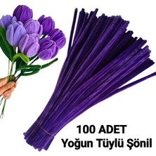 hyc heryerçiçeklenir 100 Adet Derin Mor Şönil, Çiçek Yapımına Uygun Tüylü Tel, 30 cm 6mm