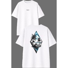 Vsrn Keyfine Düşkün Tasarım Ön Arka Baskılı Beyaz Oversize T Shirt