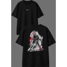 Vsrn Güreşçiler Tasarım Ön Arka Baskılı Siyah Oversize T Shirt