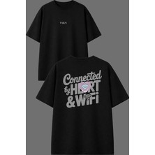 Vsrn Connected Tasarım Ön Arka Baskılı Siyah Oversize T Shirt