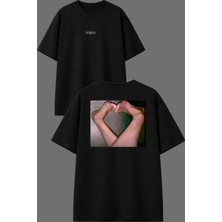 Vsrn Kalp Ayak Seven Tasarım Ön Arka Baskılı Siyah Oversize T Shirt