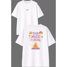 Vsrn Your Magic Tasarım Ön Arka Baskılı Beyaz Oversize T Shirt