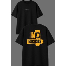 Vsrn No Excu Tasarım Ön Arka Baskılı Siyah Oversize T Shirt