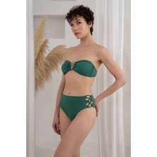 Lapieno Lapıeno Kadın Düz Yeşil Aksesuar Çıkarılabilir Soft Kap Straplez Bikini Takımı