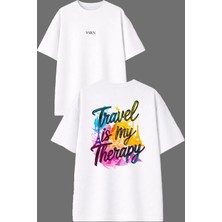 Vsrn Travel My Tasarım Ön Arka Baskılı Beyaz Oversize T Shirt