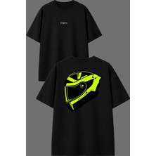 Vsrn Sarı Kask Tasarım Ön Arka Baskılı Siyah Oversize T Shirt