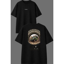 Vsrn Off Road Therapy Tasarım Ön Arka Baskılı Siyah Oversize T Shirt