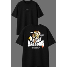 Vsrn Pişmiş Şekerleme Tasarım Ön Arka Baskılı Siyah Oversize T Shirt