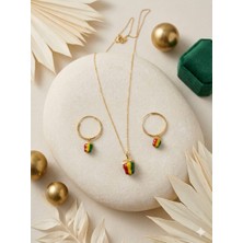 925 Ayar Gümüş Papatya Silver Çift Yön Mineli Biber Kolye Küpe Set.rose.gold.rodaj Renk Seçeneği