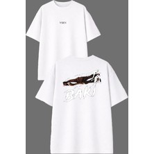 Vsrn Bakı Gözler Tasarım Ön Arka Baskılı Beyaz Oversize T Shirt