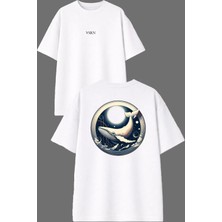 Vsrn Balina Tasarım Ön Arka Baskılı Beyaz Oversize T Shirt