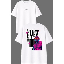 Vsrn All Eyez Tasarım Ön Arka Baskılı Beyaz Oversize T Shirt