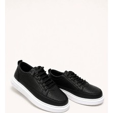 Yalçın Erkek Siyah Beyaz Sneaker Lastikli Günlük Spor Ayakkabı