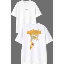 Vsrn Euoh Tasarım Ön Arka Baskılı Beyaz Oversize T Shirt