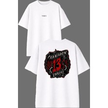 Vsrn For 13 En Tasarım Ön Arka Baskılı Beyaz Oversize T Shirt