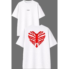 Vsrn Kalp Kafes Tasarım Ön Arka Baskılı Beyaz Oversize T Shirt