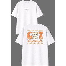 Vsrn Cat Mama Tasarım Ön Arka Baskılı Beyaz Oversize T Shirt