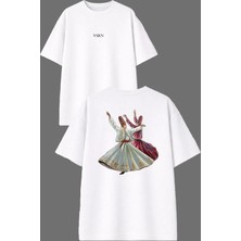 Vsrn Dönen Adamlar Kültür Tasarım Ön Arka Baskılı Beyaz Oversize T Shirt