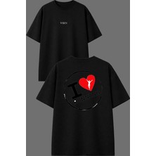 Vsrn I Love Run Tasarım Ön Arka Baskılı Siyah Oversize T Shirt
