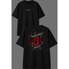 Vsrn For 13 En Tasarım Ön Arka Baskılı Siyah Oversize T Shirt