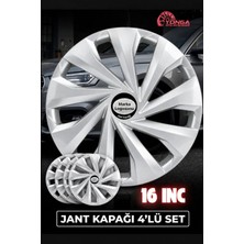 YONGA OTO AKSESUAR Dacia 16 İnç Jant Kapağı 4'lü Set Gümüş + 4 Amblem + 8 Cırt Kelepçe