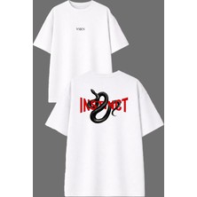 Vsrn Instnc Tasarım Ön Arka Baskılı Beyaz Oversize T Shirt