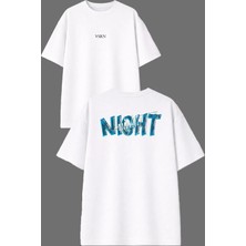 Vsrn Nıght Tasarım Ön Arka Baskılı Beyaz Oversize T Shirt